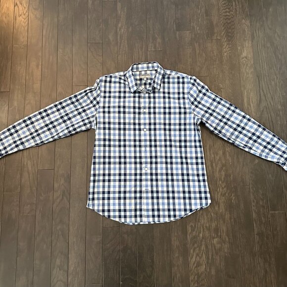 Express Blue & White Check Large 16-16.5 Fitted Men's Button Down Shirt - Picture 8 of 11